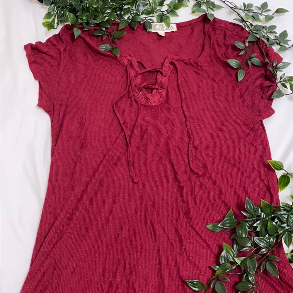 Red boho front tie shirt